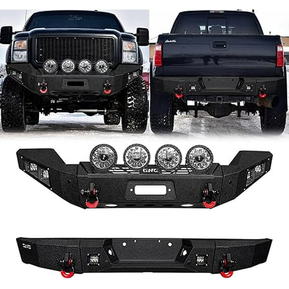 TIOYAR For 2011-2012-2013-2014-2015-2016 Ford F250/F350/F450/F550 Steel Front and Rear Bumper With Winch Plate&Lights (Black Texture)