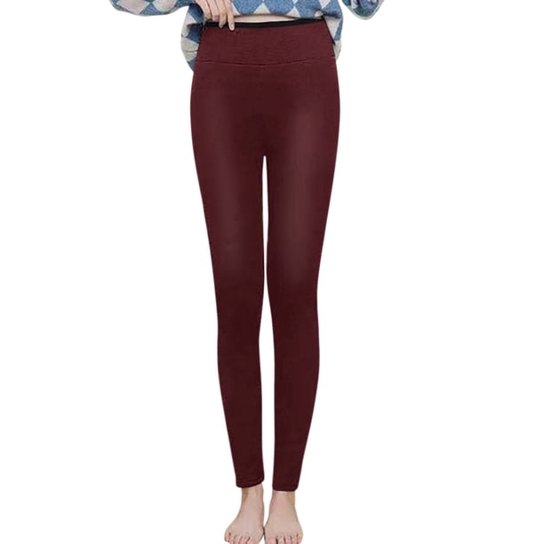 Gibobby leggings niña Leggings cómodos para mujer Pantalones casuales Elástico Cintura alta Patrón retro Impreso Forro polar Capris Termal Leggings de invierno de longitud completa(Vino, S)