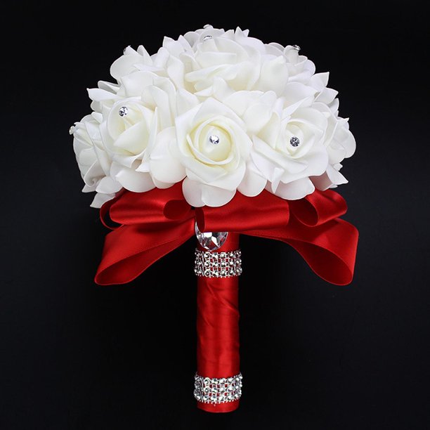 Ramo de novia para lanzar, adorno de ramo, accesorios para fotos, flores artificiales para bodas, festivales, fiestas, hogar y exteriores. Rojo