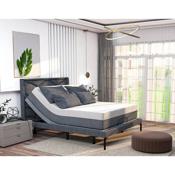 Renanim Electric Queen Adjustable Metal Bed Frame 12" Mattress, Electric Massagers, Remote, USB Port