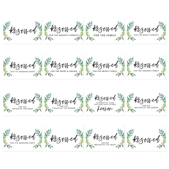Koyal Wholesale Minimal Leaves Table Reserved Signs for Wedding Reception, Ceremony, Foldable Table Tent Cards, 16-Pack