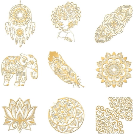 Nickel Decoration Stickers Metal Resin Filler Epoxy Resin & UV Resin Craft Filling Material Golden Mandala Flower Mixed Shapes 40x40mm 9 style 1pc/style 9pcs/set Metal