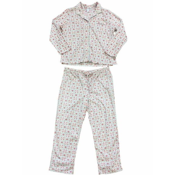 Womens White Orange & Gray Mosaic Print Fleece Pajamas Sleep Set 3X