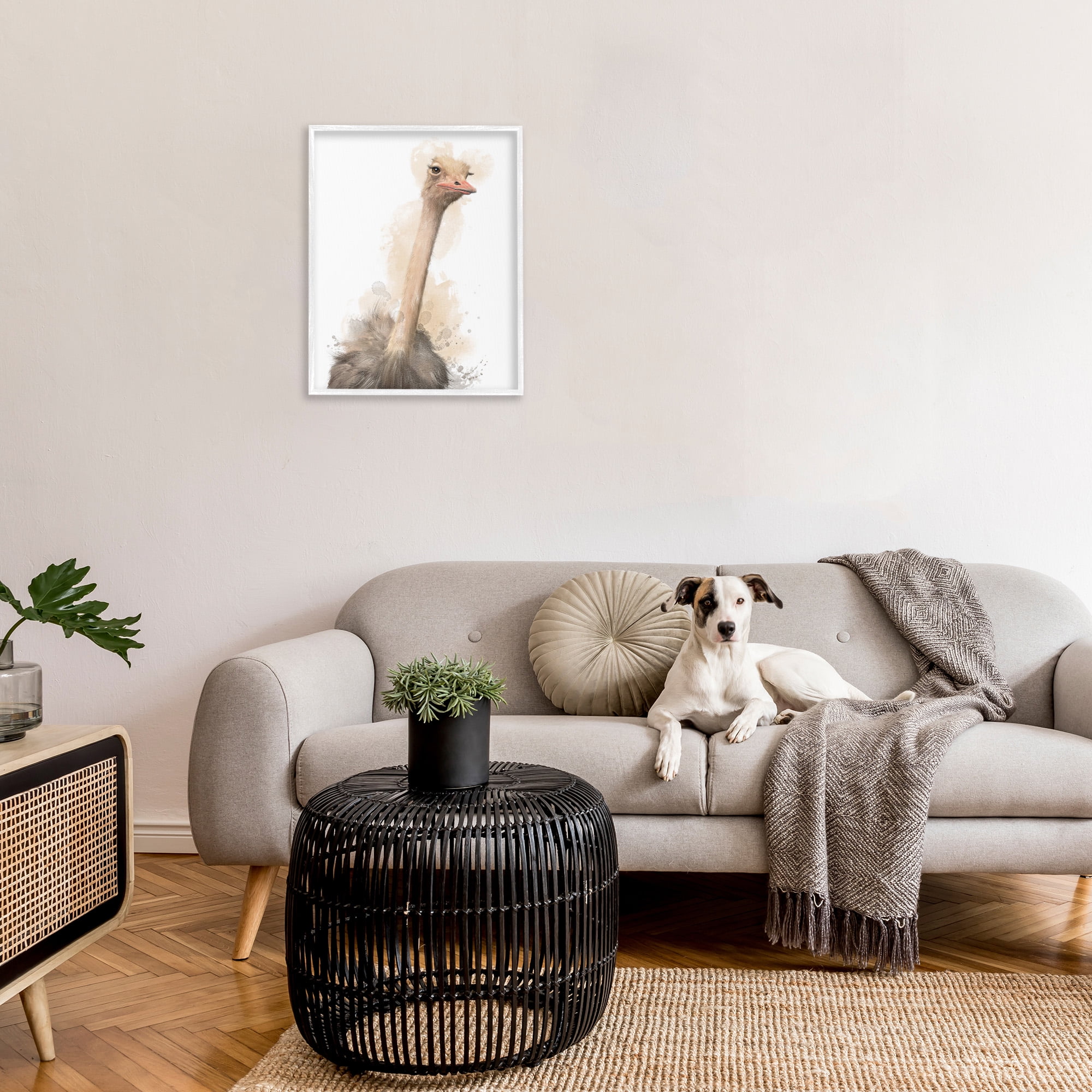 Stupell Industries Ostrich & Modern Splatter Animals & Insects Painting White Framed Art Print Wall Art, 24 x 30