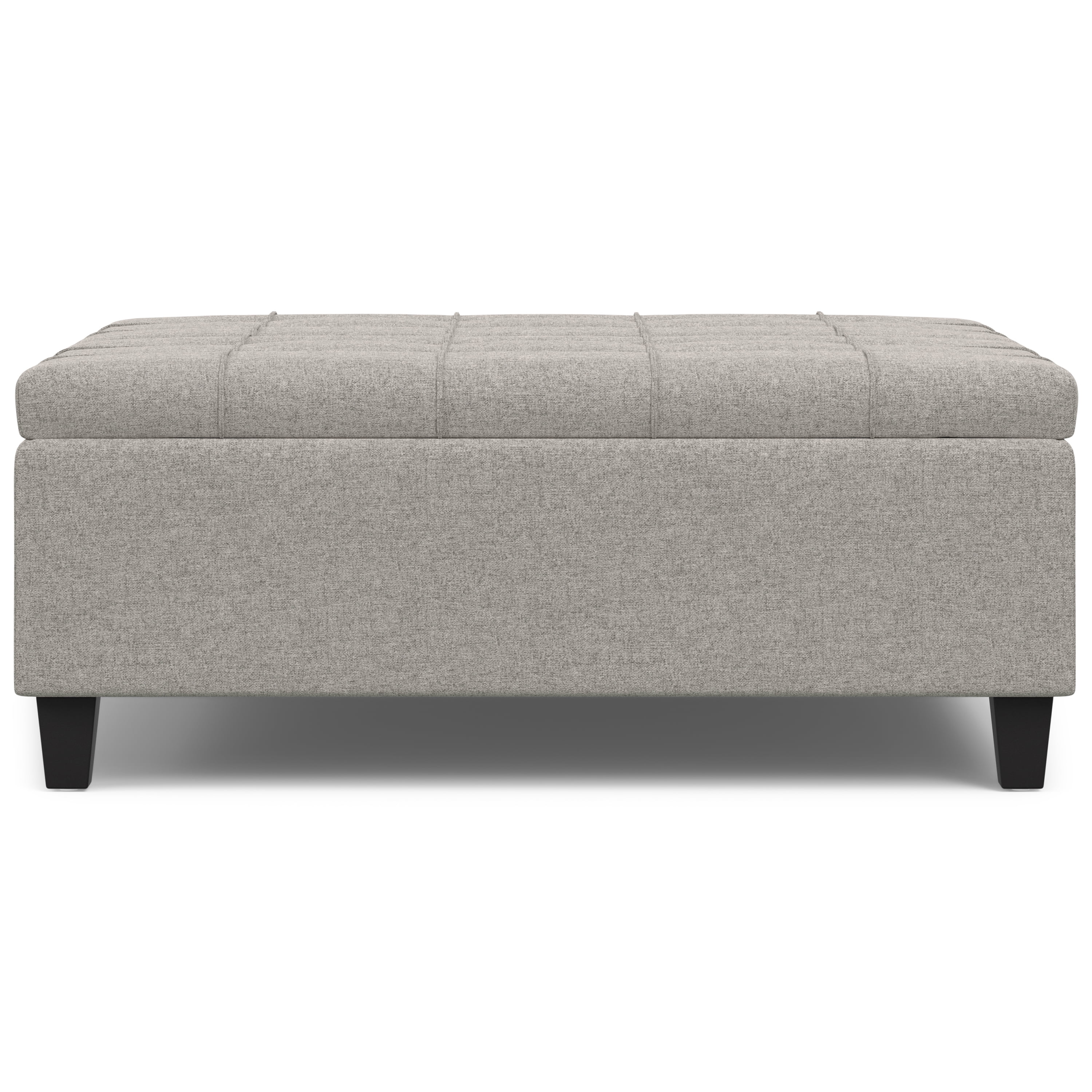 Harrison 40 inch Wide Transitional Large Square Coffee Table Storage Ottoman in Cloud Grey Linen Look Fabric