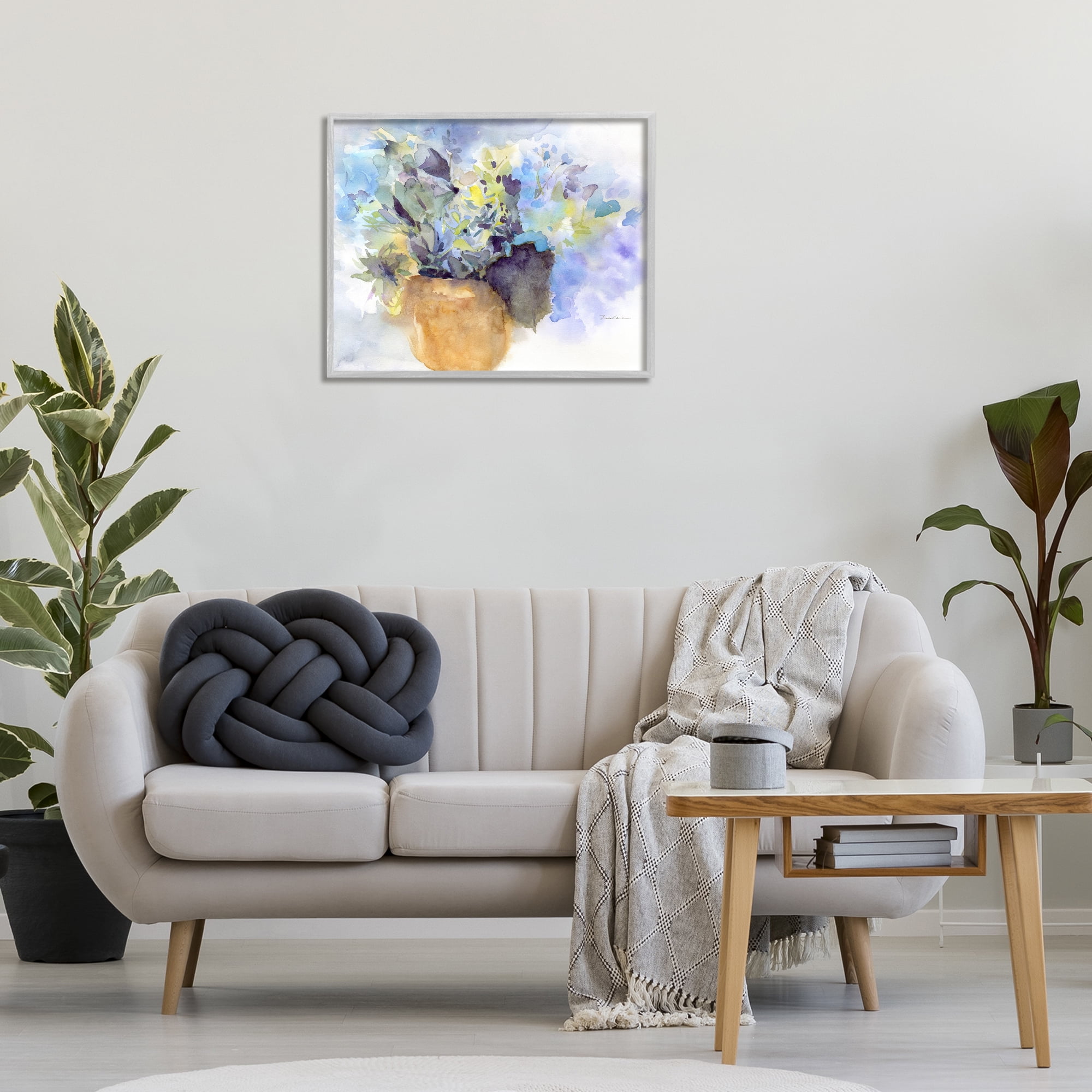 Stupell Industries Watercolor Blue Hydrangea Botanical & Floral Painting Gray Framed Art Print Wall Art, 30 x 24