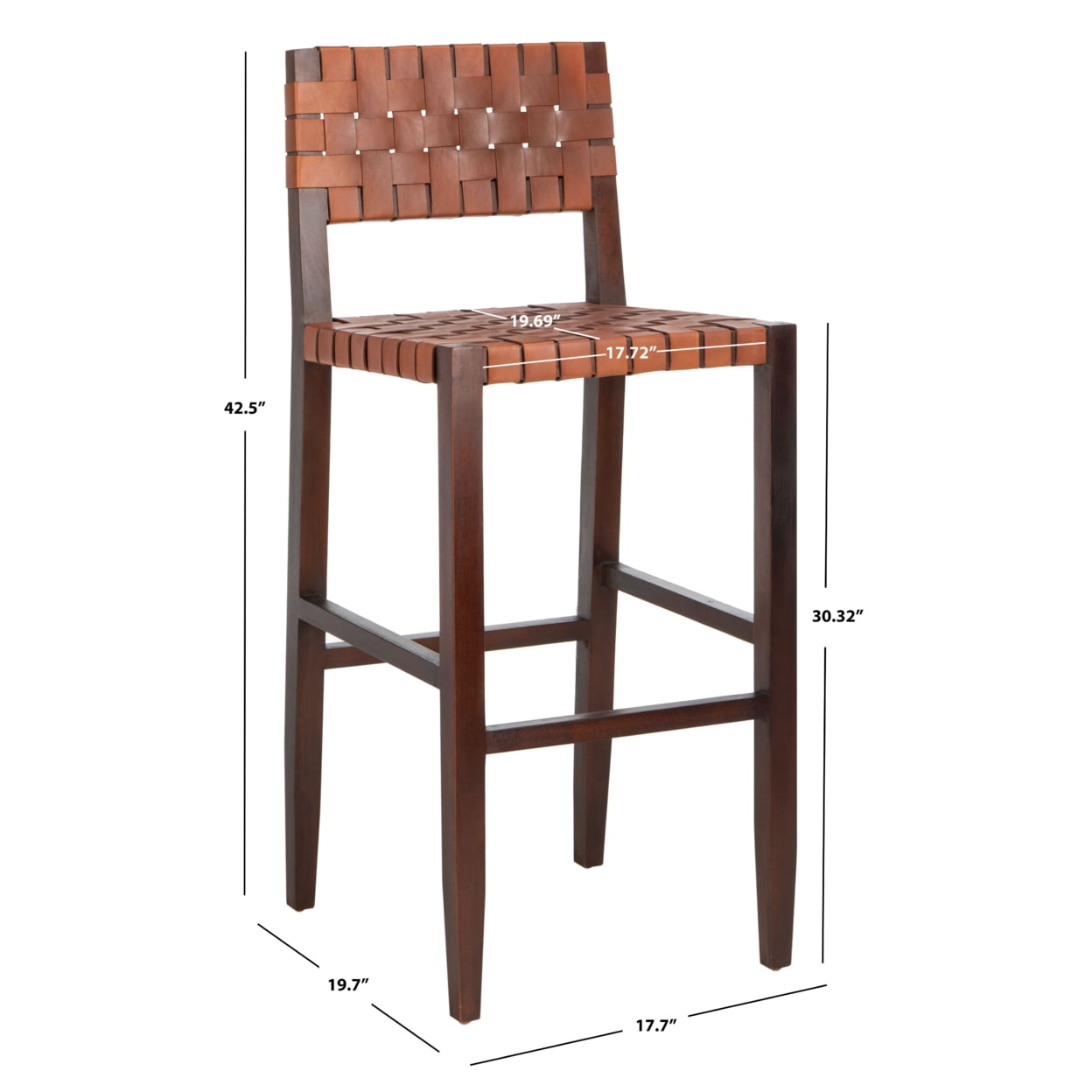 SAFAVIEH Paxton Woven Leather Barstool with Footrest Cognac