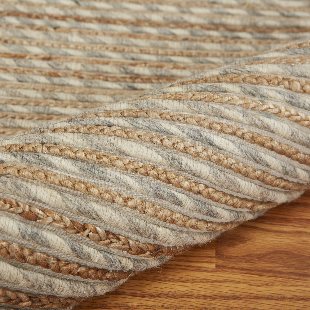 Ox Bay Topanga Braided Jute Silver 5 Feet x 7 Feet 9 Inches Striped Area Rug