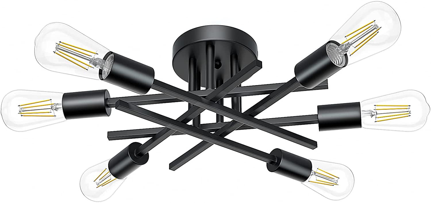 6Light Semi Flush Mount Ceiling Light Fixture, Modern Black Close to
