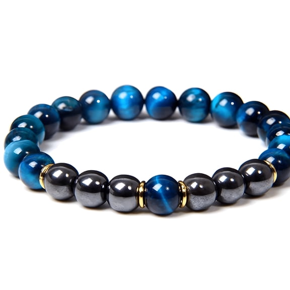 DESIGNICE Beaded Bracelets for Women – Blue and Black Natural Gemstone Stretch Bracelet 1 Pack with Healing Energy,8mm glass beads,Boho Yoga Jewelry Gift for Her,Crystal Healing Gifts for Women