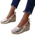 thumbnail image 3 of WIZUTIZ Wedge Sandals for Women Sandals for Women 2025 Stretchy Vintage Comfort Bow Tie Sandals Pull-On Round Toe Shoes Flat Heel (O"-1) Wide Solid Sandals for Lady Weekend Items Gold, 3 of 6