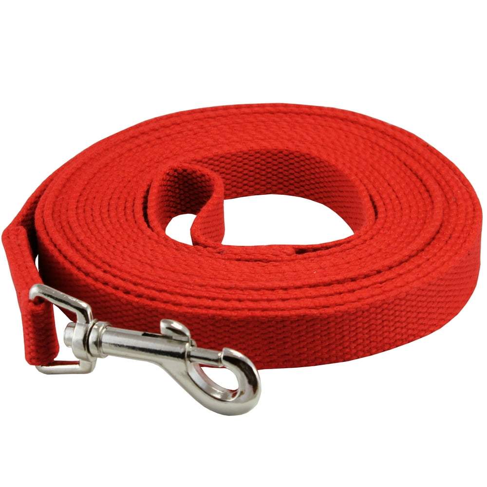 Dog Leash 3/4" Wide Cotton  15 Ft Long Red for Training Swivel