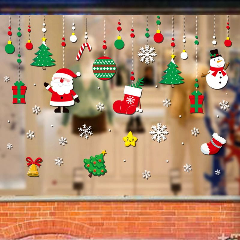 Cartoon Christmas Window Sticker Santa Claus Snowman Art Wall Decal Home Decor