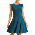 thumbnail image 1 of Vestido de noche para mujer, con volantes, manga casquillo, cremallera frontal, línea A, vestido de cóctel Azul eléctrico XL, 1 of 6