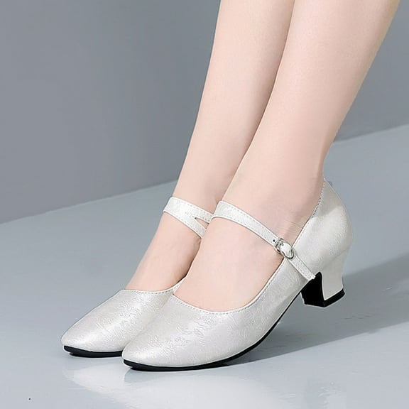 Purcolt Dance Shoes for Women Round Toe Low Block Heels Ankle Strap Mary Jane Shoes Slip On Dress Shoes for Business Work Office