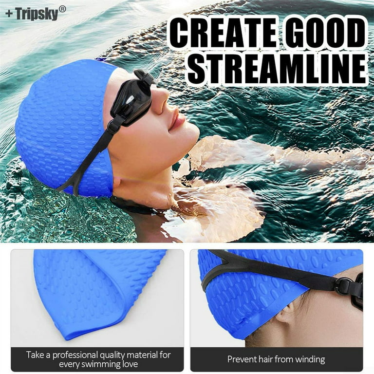 Tripsky Silicone Swim Cap,Comfortable Bathing Cap Ideal for Curly Short Medium Long Hair, Swimming Cap for Women and Men, Shower Caps Keep Hairstyle
