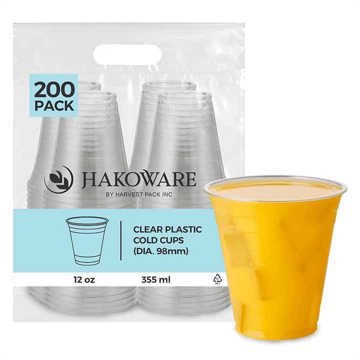 (200 pcs) 12oz Clear Plastic Disposable Cups - Premium 12 oz (ounces) Crystal Clear PET Cup (No Lids) for Cold Drinks Iced Coffee Tea Juices Smoothies Slush Soda Cocktails Beer Sundae Kids Safe