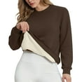 thumbnail image 3 of Women's Solid Color Fleece Lined Sweatshirt, Round Neck Long Sleeve Pullover, Casual Loungewear Top, Soft Fuzzy Fleece Top, Cozy Everyday Sweatshirt, Winter Lounge Wear Brown L, 3 of 7