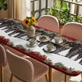 thumbnail image 3 of Christmas Tree Table Cloths for 8 Foot Rectangle Tables, Black Red Plaid Xmas Tree Snowflake Patio Waterproof Elastic Fitted Tablecloths, Washable Rectangular Table Cover for Camping, 3 of 8