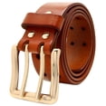 thumbnail image 4 of Falari Men's Double Holes Genuine Leather Belt Double Prong Jeans Belt Light Brown Large, 4 of 7