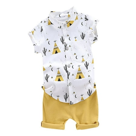 

Summer Baby Boys Casual Short Sleeve Floral Print T-shirt Tops+Shorts Costume Set