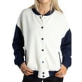 thumbnail image 3 of Jess By Meiko Women's Classic Color Blocked Long Sleeves Snap Button Varsity Jacket XL Beige, 3 of 6