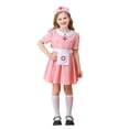 thumbnail image 2 of Otqutp 3 Piece Girls Dress Set Medical Style Nurse Themed Short Sleeve Dress Outfit with Headwear Apron Kids Fall Halloween Dress Up Clothing, 2 of 9