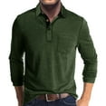 thumbnail image 2 of CCRFTGI Mens Polo Shirts Button Down Long Sleeve Shirts Classic Collared Pullover Tops Fashion Casual V Neck T Shirts with Pocket Army Green M, 2 of 5