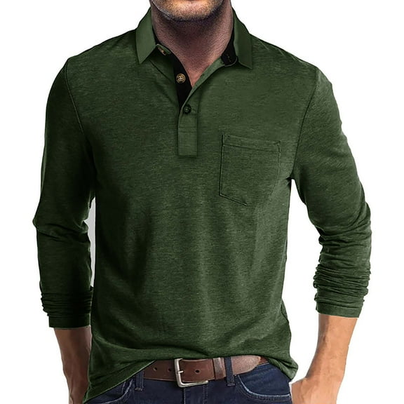 Mens Long Sleeve Polo Shirts Collared Button Chest Pocket Soft Lightweight Stretchy Casual Golf Work Classic Stylish Tops 3XL