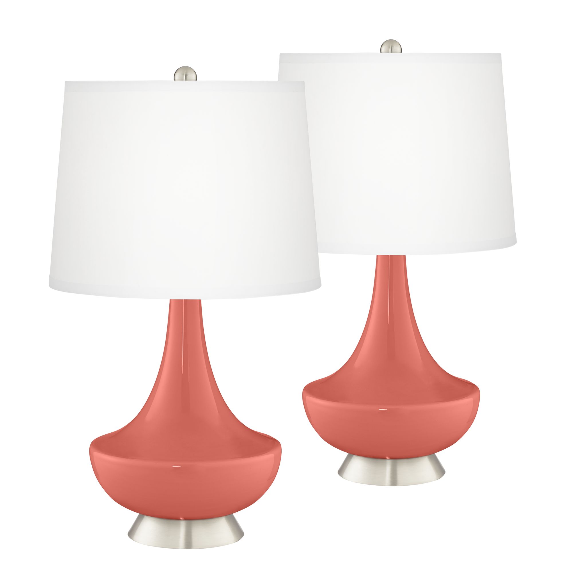 Color Plus Modern Table Lamps Set of 2 Coral Reef Glass White Drum