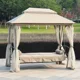 thumbnail image 3 of Columpio ajustable para exteriores, para Patio Gazebo, cama de día de lujo de 3 asientos, cama columpio para jardín con mosquiteras y techo doble, superventas, 3 of 4