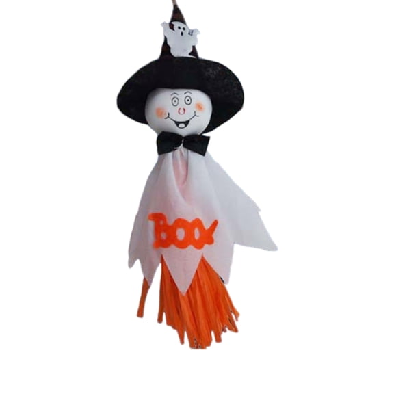 Halloween Ghost Hanging Decorations, 13.8" Pumpkin Ghost Straw Windsock Hanging Pendants for Patio Lawn Garden Bar Party and Holiday Decor