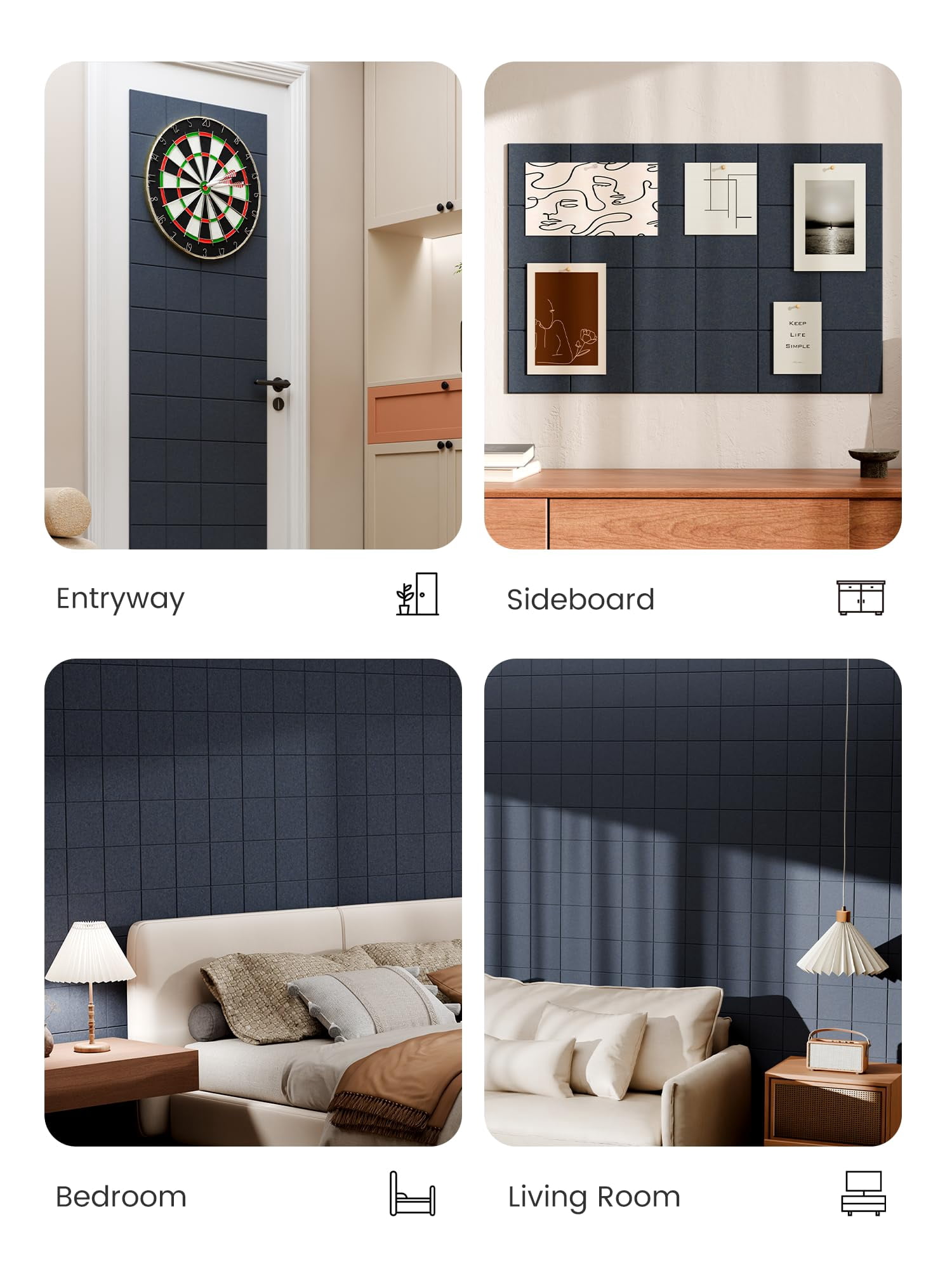 Large Felt Bulletin Board  36" X 24" Cork Alternative 6-pack Wall Tiles With 4-compartment Design 30 Push Pins 40 Adhesive Tabs Ideal For Office & Home Decor Deep Charcoal Blue