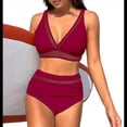 thumbnail image 3 of Bikini de Cintura Alta de para Mujer, Traje de Baño con Cuello en V y Control de Abdomen. Vino Tinto XL, 3 of 7