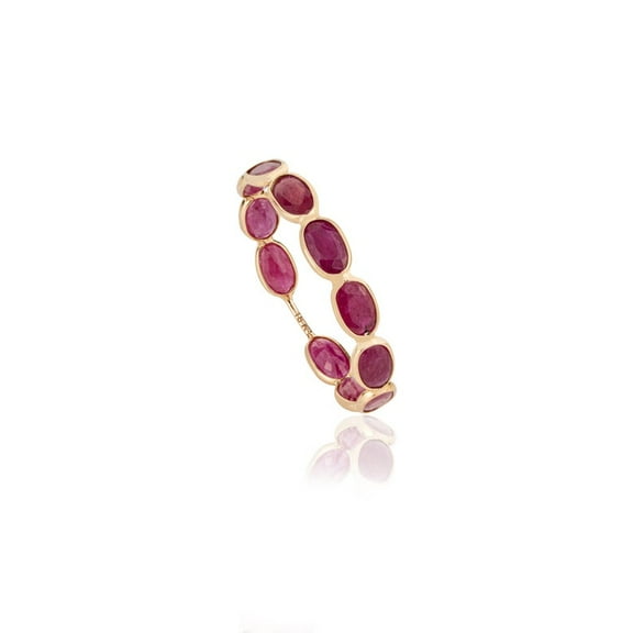 Solid 9K Yellow Gold Natural Ruby Band Oval Cut Ruby Stackable Bezel Setting July Birthstone Ring Gift For Her