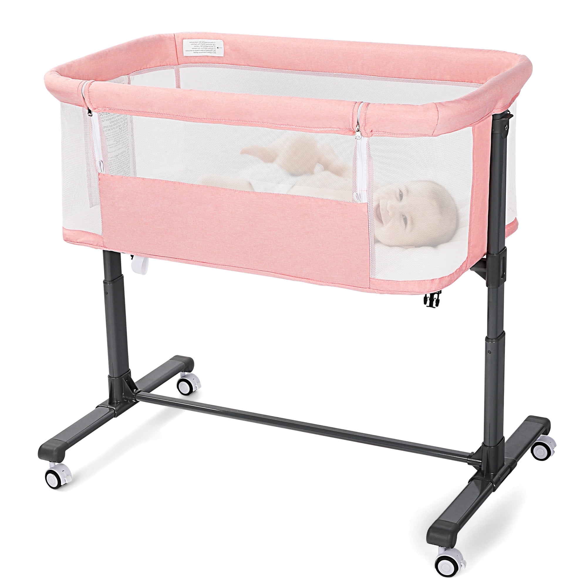 AILEEKISS Baby Bassinet with Wheels Adjustable Bedside Sleeper Bassinet Newborn Baby Crib, Pink