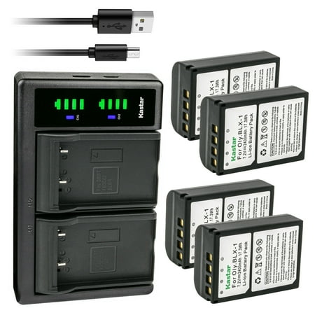 Kastar 4-Pack Battery and LTD2 USB Charger Compatible with Olympus OM SYSTEM BLX-1 Lithium-Ion Battery Olympus OM System BCX-1 Lithium-Ion Battery Charger Olympus OM System OM-1 Mirrorless Camera