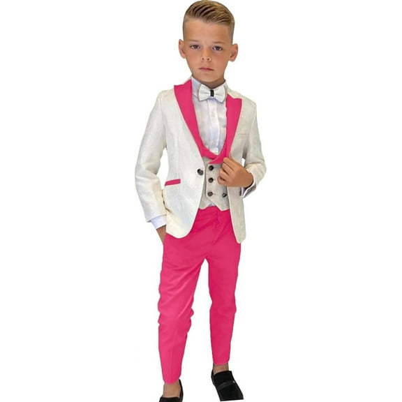Wehilion Boys Formal Suit Wedding Tuxedo 3 Pieces Floral Jacket Pants Vest Kids Party Blazer