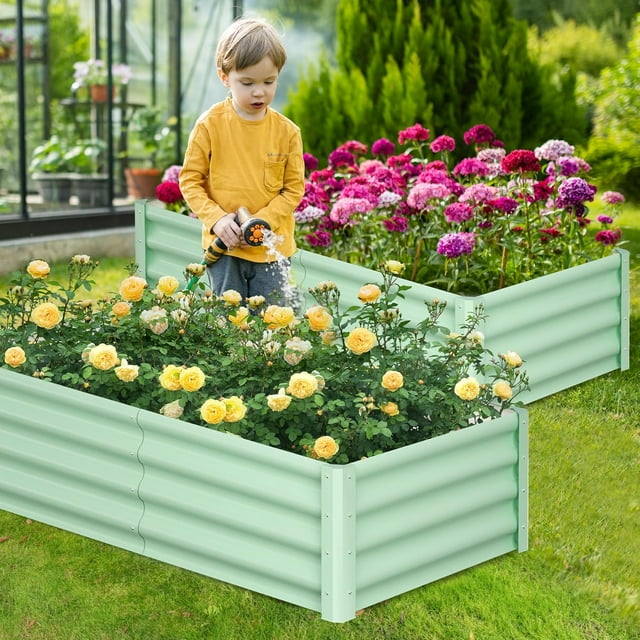 Raised garden bed, rectangular planter for plants, vegetables and flowers, rectangular galvanised metal raised garden bed.