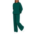 thumbnail image 5 of VV AVEORS Sweatsuits Women 2 Piece Outfit Oversized Sweatshirt Matching Wide Leg Sweatpants Y2K Baggy Track Suits Travel Lounge Fashion Set Dark Green L, 5 of 8