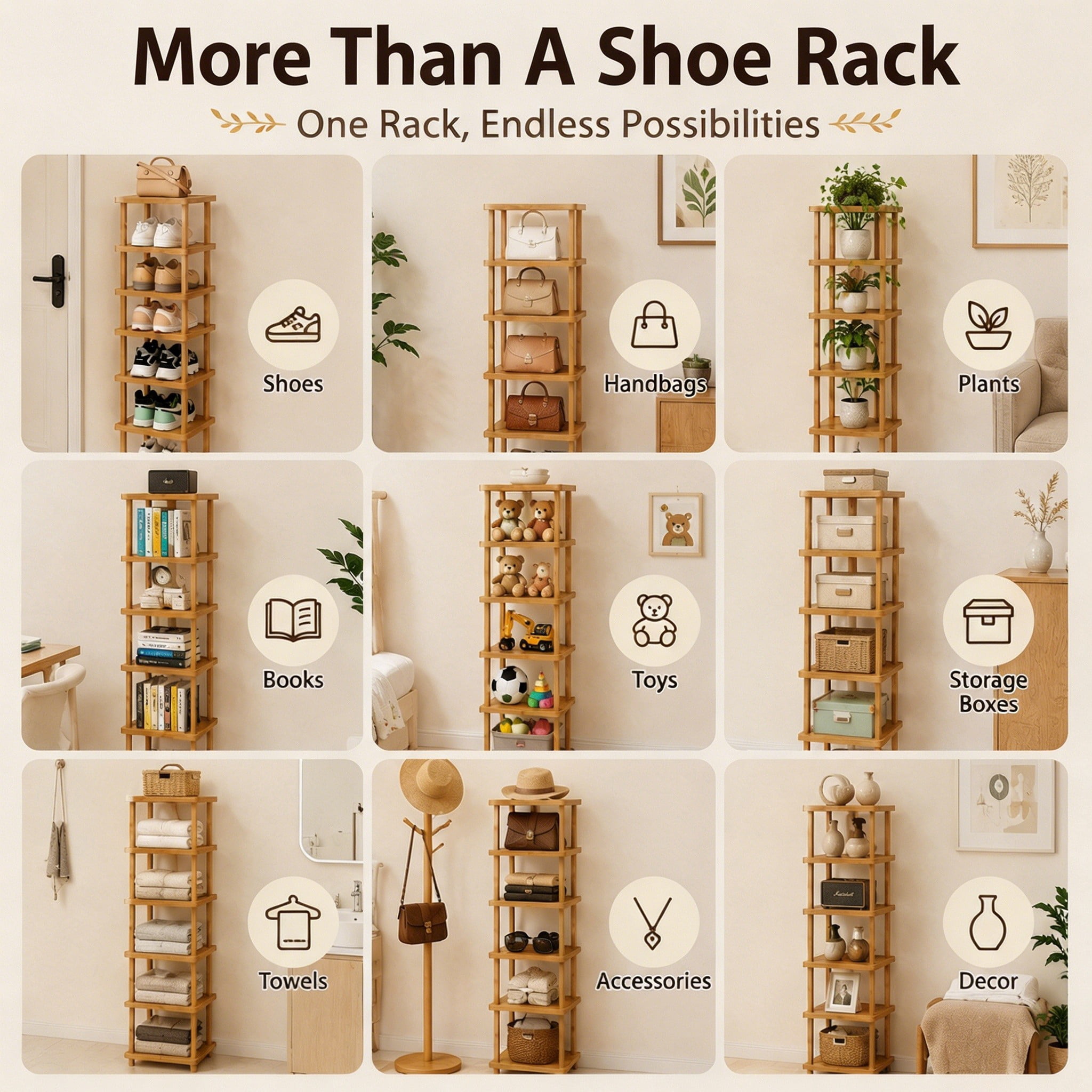 9 Tier Bamboo Shoe Rack, Tall Vertical Shoe Storage Organizer for Entryway, Closet and Apartment, Holds Up to 9 Pairs