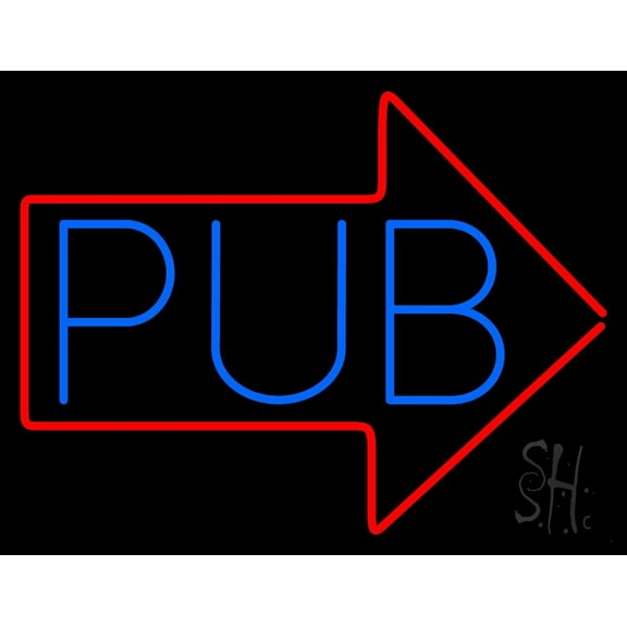 Pub With Arrow LED Neon Sign 15 x 19 - inches, Clear Edge Cut Acrylic Backing, with Dimmer - Bright and Premium built indoor LED Neon Sign for Bar decor.