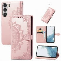 Dteck Wallet Case for Samsung Galaxy S24 FE, Shockproof Mandala Embossing PU Leather Flip Case with Magnetic Clasp and Cash Card Slots Holder Holster for Samsung Galaxy S24 FE,Rosegold