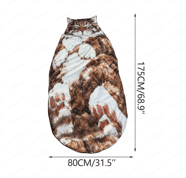 Adult Soft Sleeping Bag – Plush Cat Envelope Sleeping Bag for Camping, Sleepovers & Home Lounging, Washable Warm Blanket 69x31 IN