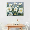 thumbnail image 2 of JRXY Textured Turquoise Abstract Floral Hand Painted White Flower Oil Painting on Canvas for Living Room Bedroom Home Office Wall Decor 20x16in, 2 of 4