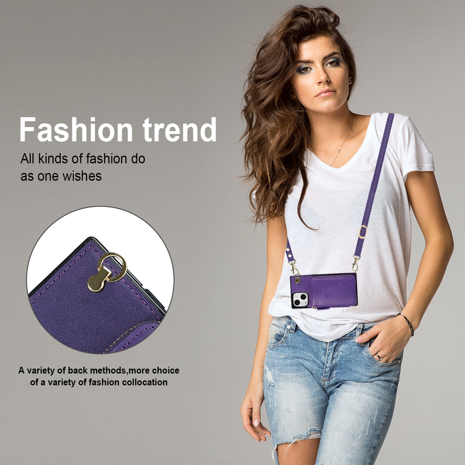 TECH CIRCLE For iPhone 7 / 8 / SE 2022 & 2020 Wallet Case,Card Holder Phone Case for Women, Zipper PU Leather Purse Kickstand Folio Flip Case with Crossbody Strap for Apple iPhone 7 8 SE 2022,Purple