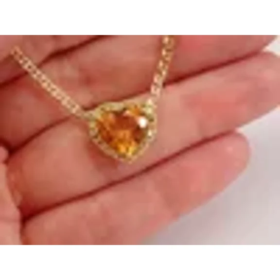 2.20Ct Heart Cut Yellow Citrine Halo Pendant 14K Yellow Gold Plated Silver