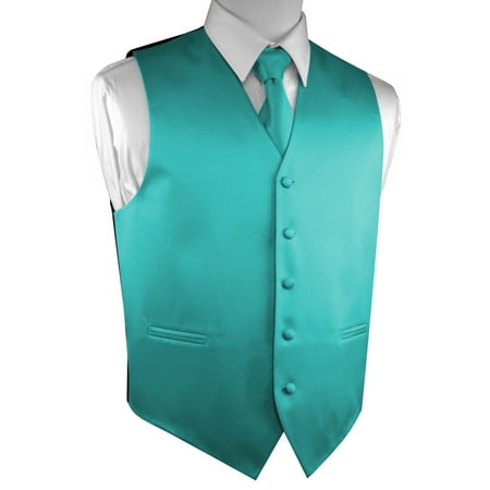 Valentine Handkerchief - Italian Design, Men's Tuxedo Vest, Tie & Hankie Set - Teal
