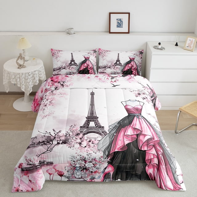 Erosebridal Ensemble de Literie Robe de Mo pour Tout-Petit, Couette en Duvet à Motif Floral Aquarelle, Décor de Princesse, Réversible