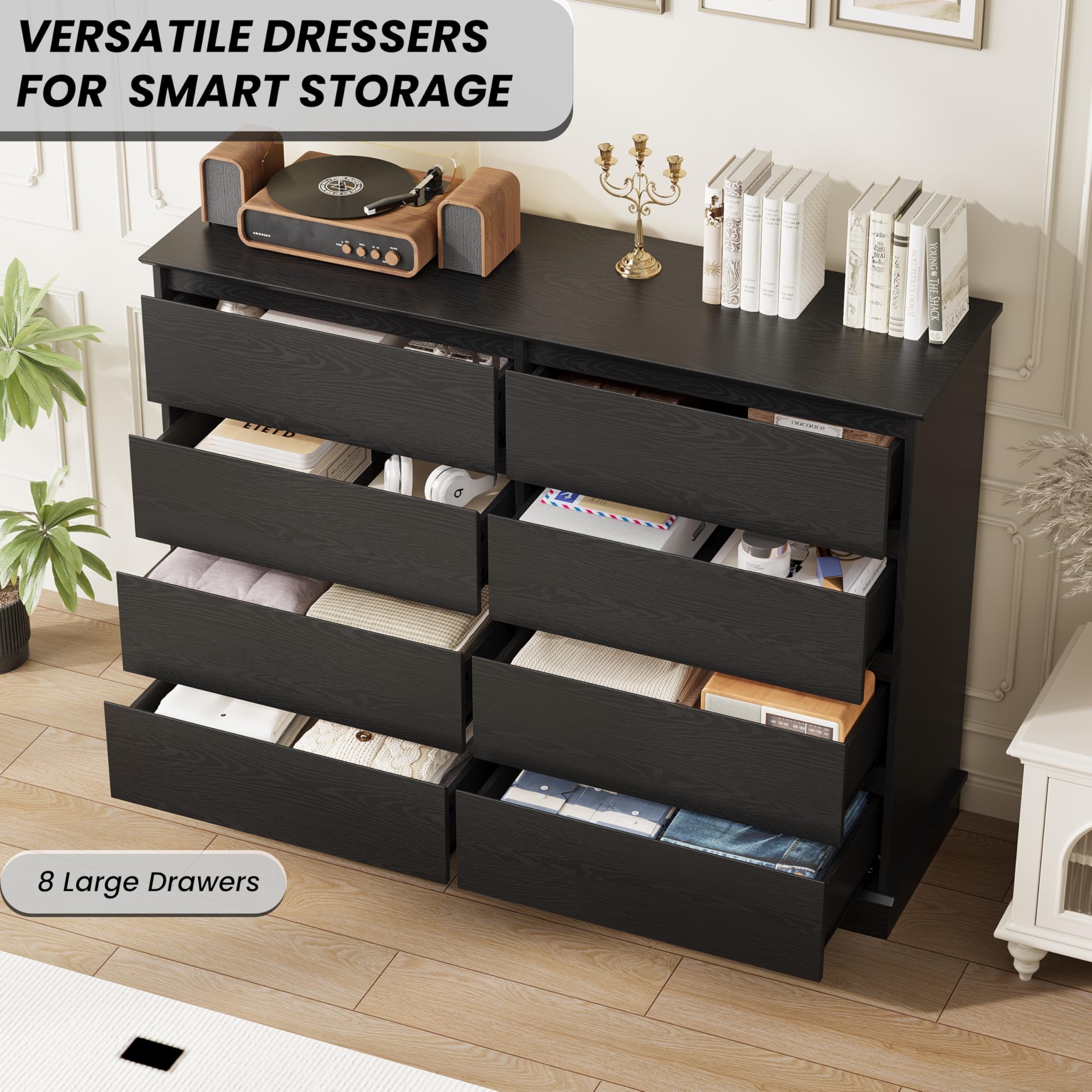 8-Drawer Dresser for Bedroom, Modern Wooden Chest of Drawers, Wide Wooden Chest of Drawers with Wide Top for Closet, for Living Room, Entryway, Home Office
